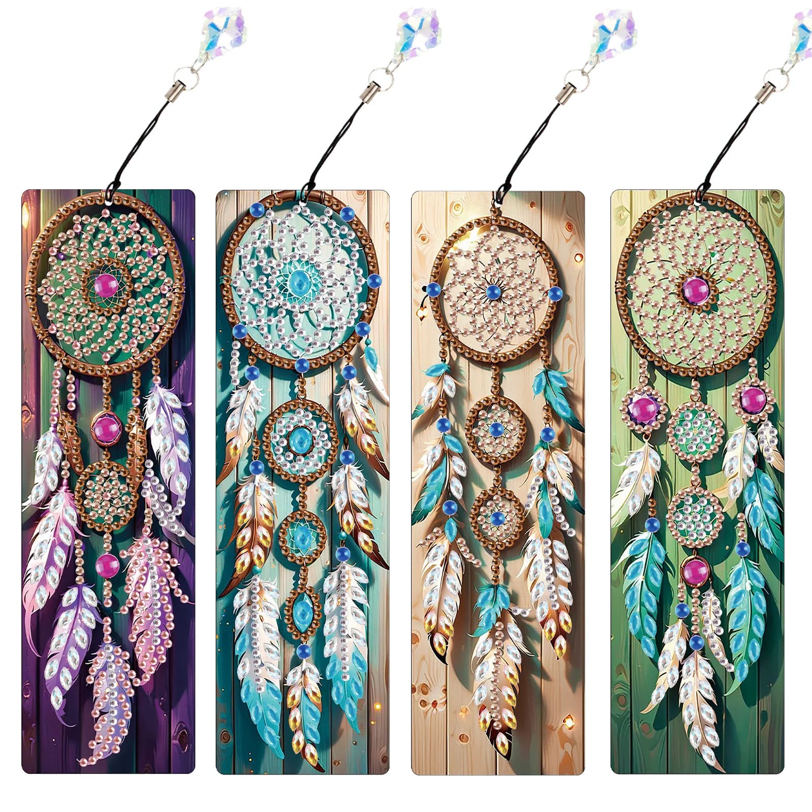 Kit di segnalibri per pittura artistica con diamanti da 4 pezzi per adulti, segnalibro acchiappasogni fai da te segnalibro con ciondolo in cristallo bling per regalo per l'home office