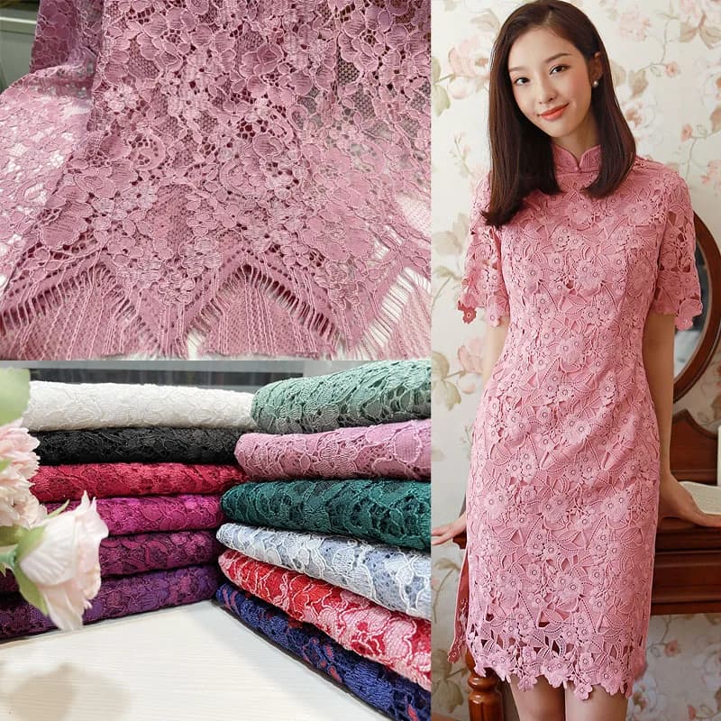 Plied Yarn Pressing Lace Fabric Eyelash Wavy Hem Dress Fashion Design Apparel Diy Sewing Wholesale Material Cloth by the Meter