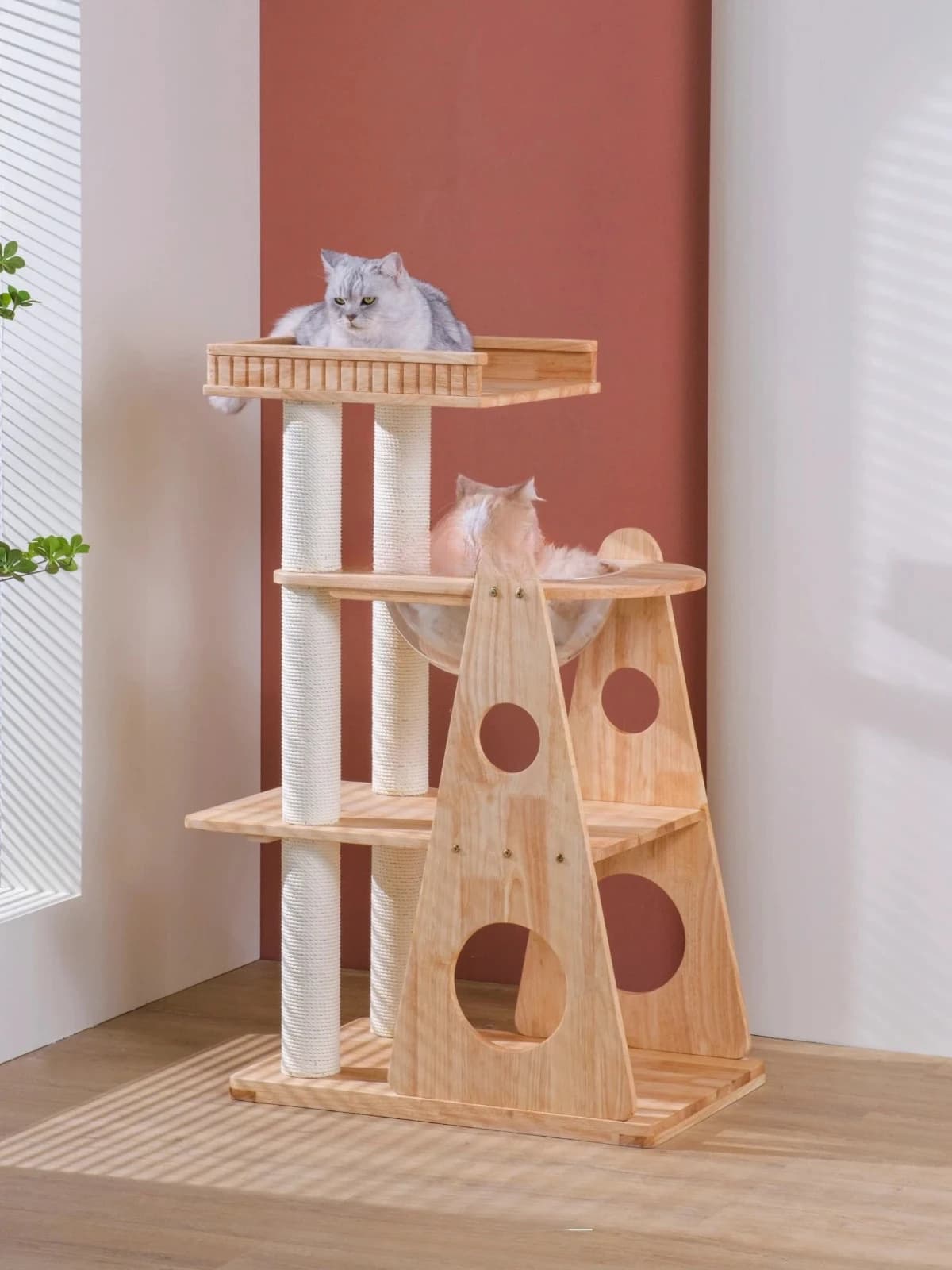 Struttura da arrampicata per gatti Nest Tree Integrato in puro legno massello Piccola ciotola Colonna in sisal Giocattolo da scalatore per gatti