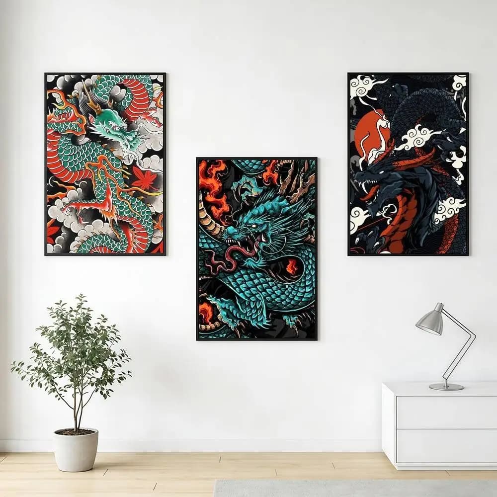 Yakuza Dragon Tattoo Cool Poster Stickers Premium Art Print Retro Wall Decor Living Room Bedroom Home Waterproof HD Gifts