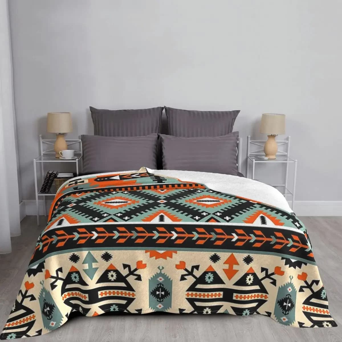 Boho Navajo Pattern Throw coperta, coperta in pile Super Soft accogliente leggero Comfort caldo per divano letto divano Queen King Size
