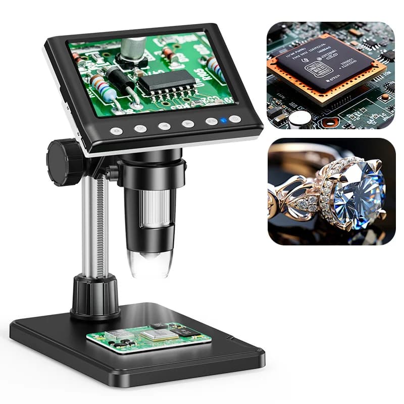 Microscopio digitale Hayve da 4,3 pollici Microscopio a moneta 1000X Microscopio video 1080P per microscopio per saldatura per adulti con 8 LED, visualizzazione del PC