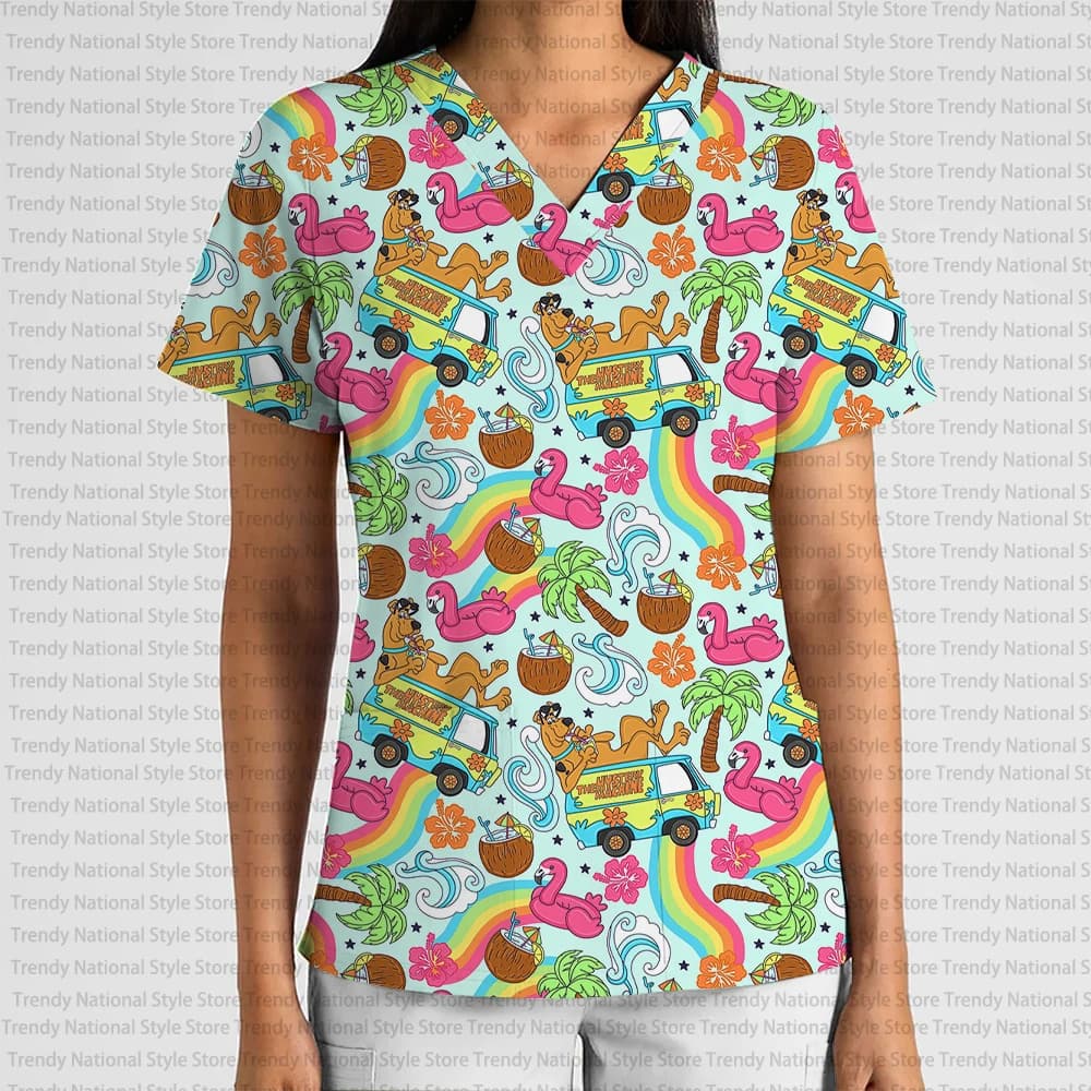 T-shirt da donna Serie Disney Uniforme da lavoro da donna Stampa Scollo a V Tasca Scrub Top Uniformi da medico infermieristico T-shirt dentistiche