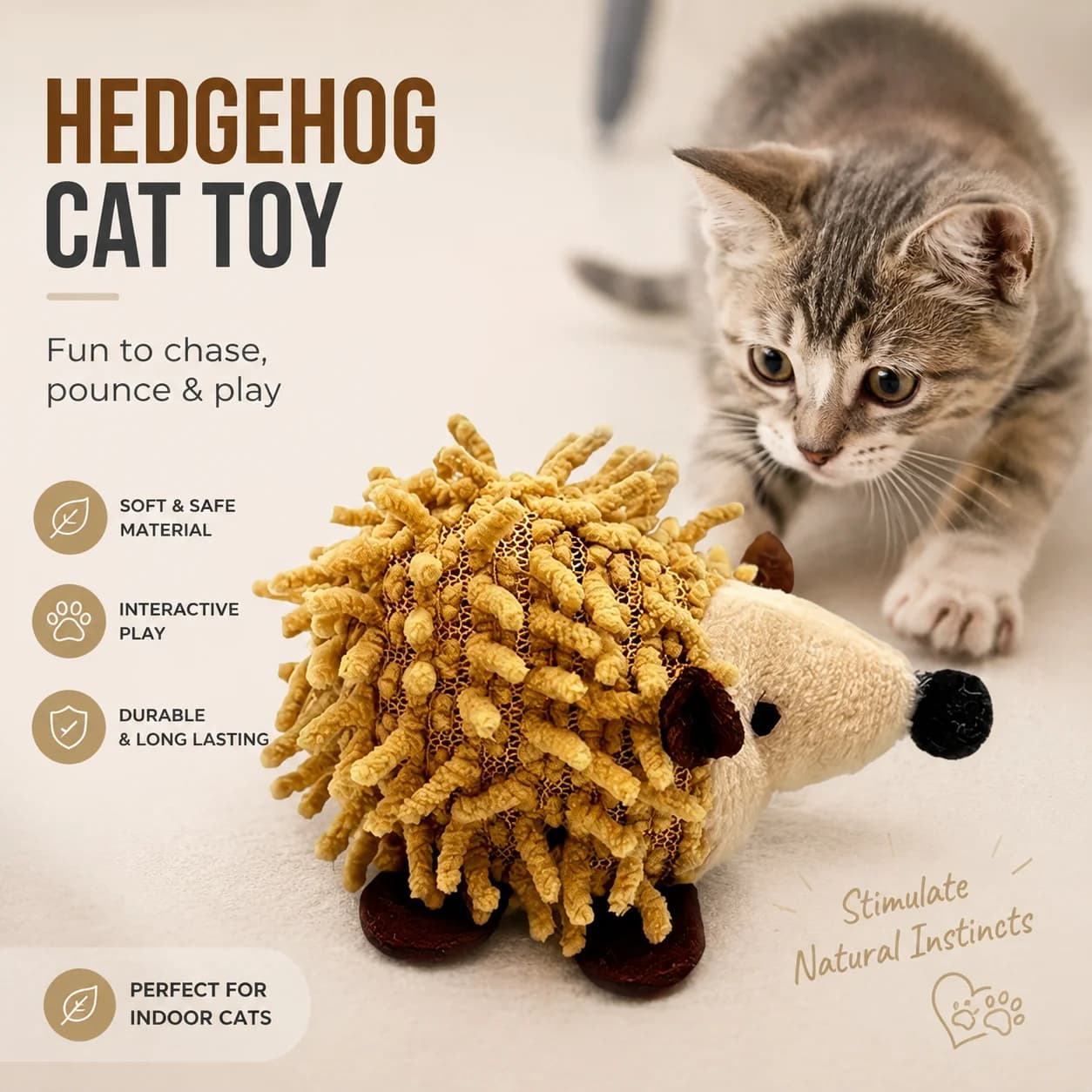Hedgehog Plush Cat Toy Bite-Resistant Teeth Cleaning Chew Toys for Indoor Cats Interactive Kick Stick Molar Toy