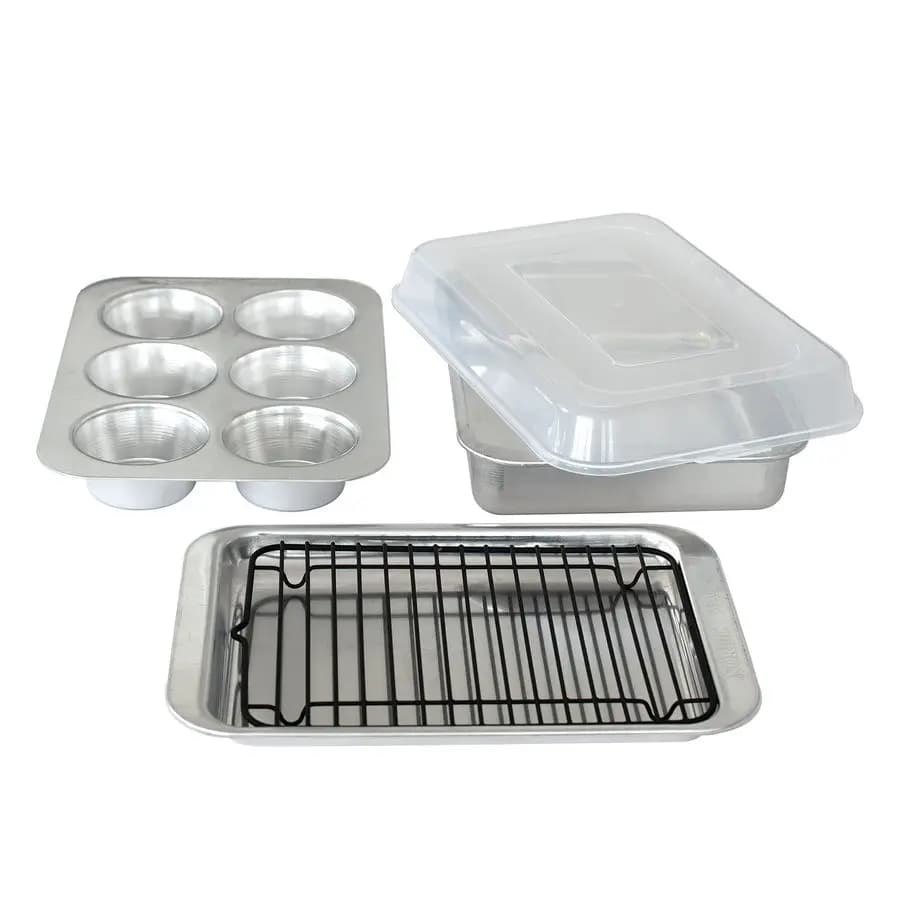 Naturals Set of 5 pieces compact pans, toaster, counter ovens, air fryer and grill safe, size for 12 servings Includes Rettang