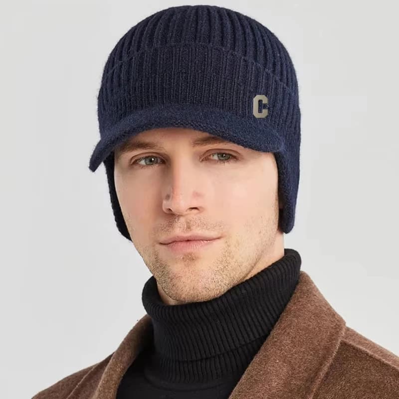 Cappello a cuffia unisex con tesa curva, berretto da sci in maglia morbida e versatile invernale caldo antivento adatto per pattinaggio su ghiaccio, avventure all'aperto
