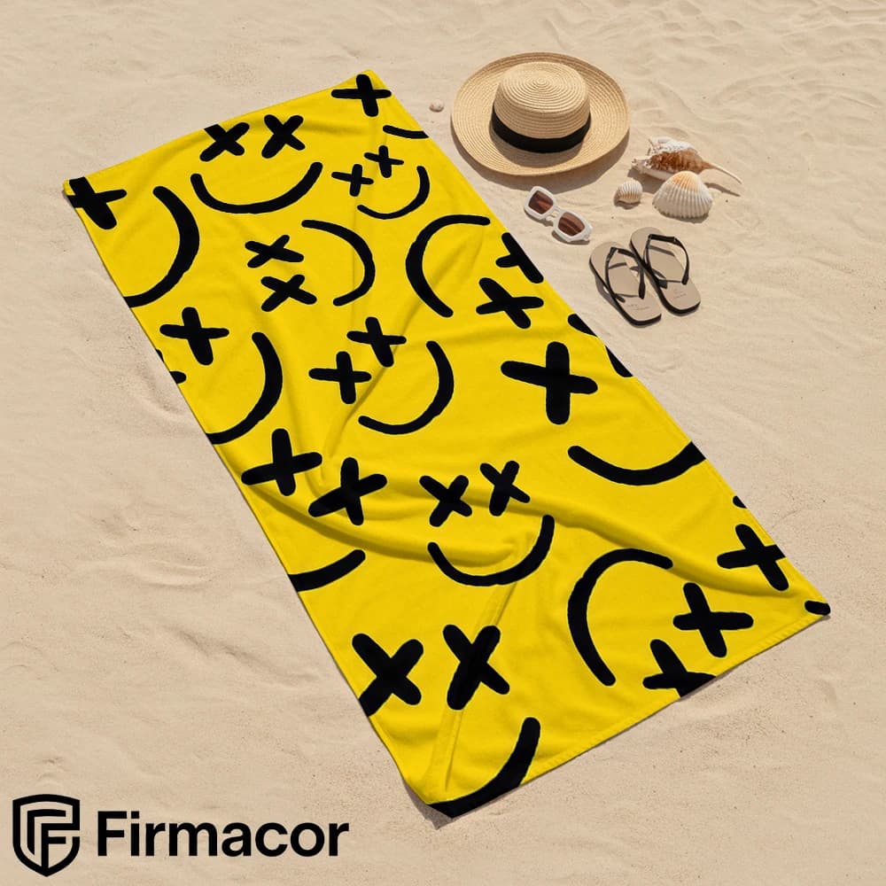 Yellow Smiley Microfiber Beach Towel Quick Dry Sand Free Oversized Soft Absorbent Bath Towel for Swimming Pool Travel Gym
