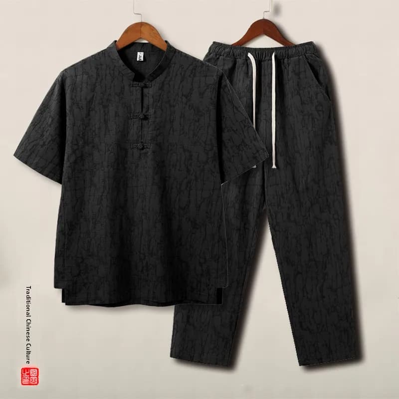 Nuovo Completo Estivo in Stile Cinese: T-Shirt in Lino a Maniche Corte e Pantaloni Leggeri e Traspiranti