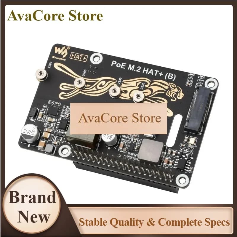 AvaCorePoE M.2 HAT+ (B) Adapter With PoE Function (B) For Raspberry Pi 5, Supports NVMe Protocol M.2 Solid State Drive, High-spe