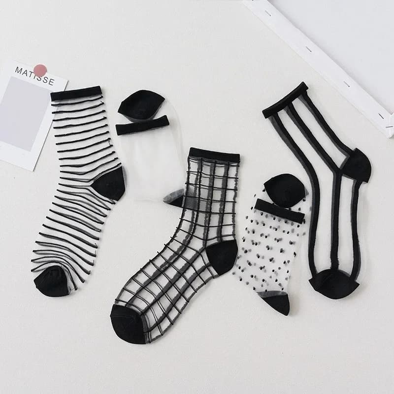 Summer Lace Mesh Transparent Women Socks Ultra-thin Breathable Women Girls Short Socks Harajuku Vintage Streetwear Crew Socks