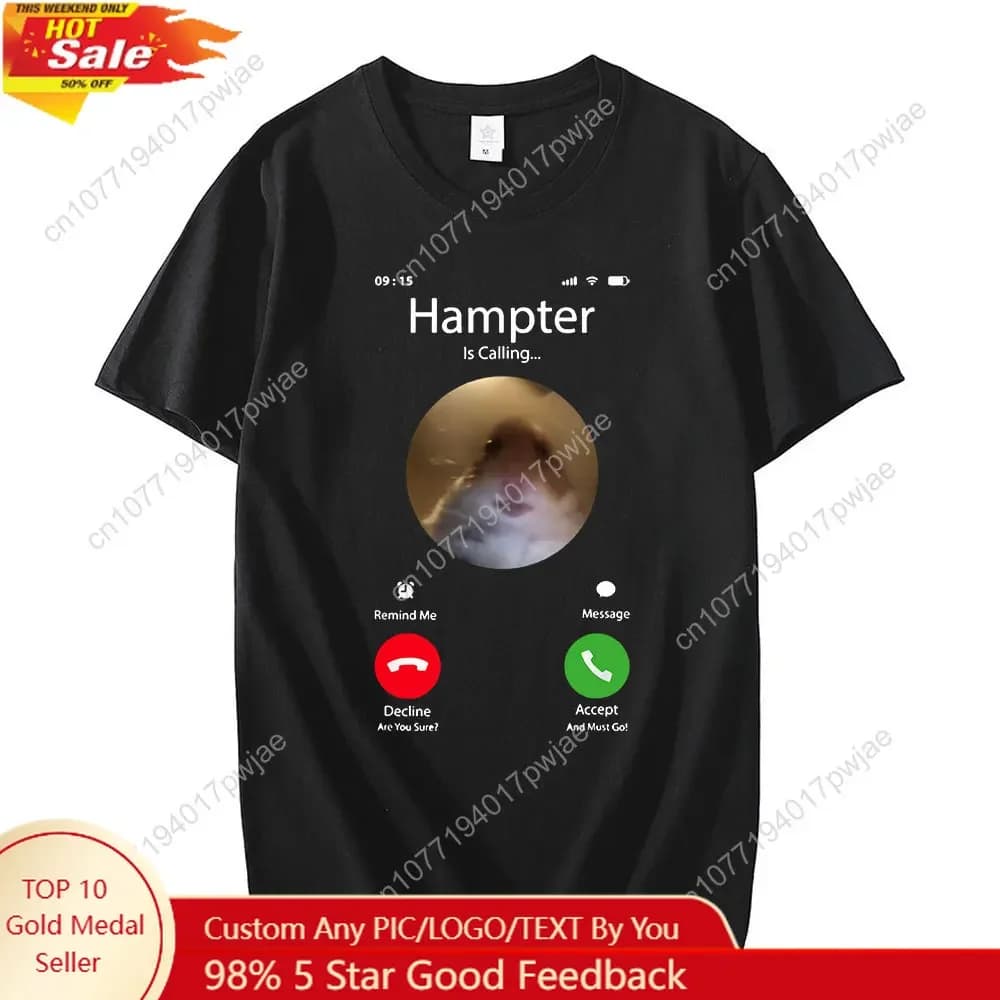 T-shirt con stampa Dank Meme Hamster che guarda dalla fotocamera frontale, Hampter che fa il telefono, alla moda, a maniche corte, oversize, streetwear, unisex