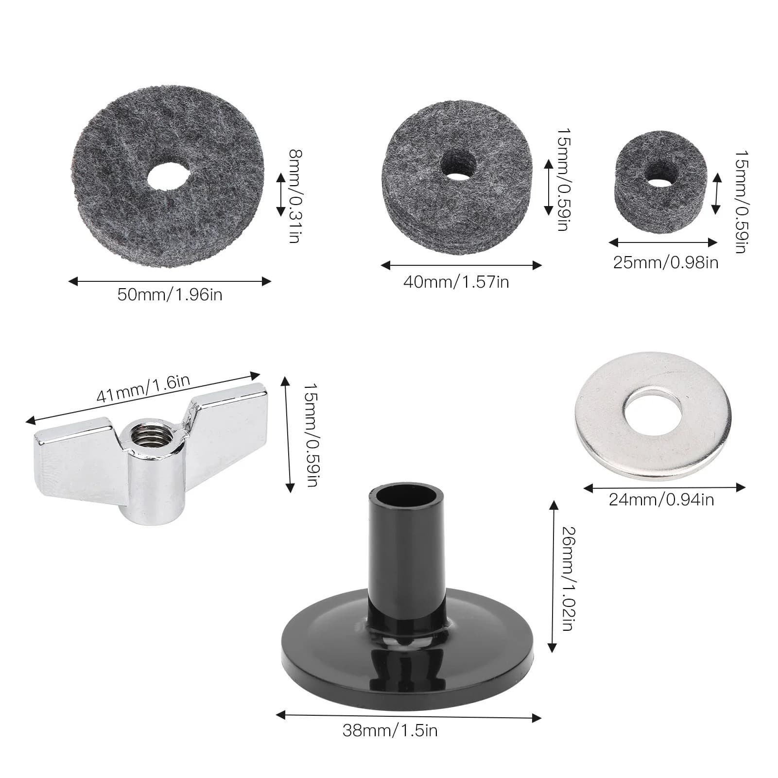 23Pcs Drum Felt Pad Cymbal Kit Non-Slip with Base Wing Nuts Washer Percussion