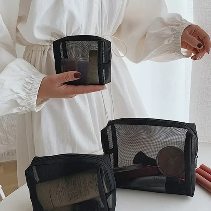 Borsa per cosmetici trasparente in rete Borsa per trucco da donna nera trasparente Organizzatore Custodia da viaggio portatile per rossetto da toilette