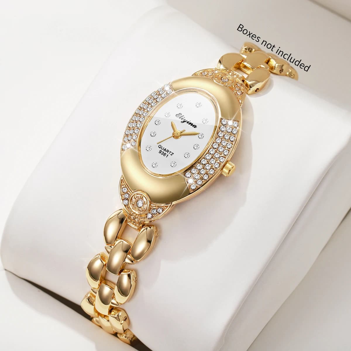 Fashion Oval Rhinestone Women Quartz Watch Golden Bracelet Strap Ladies Dress Wristwatches Relogio Feminino (Without Box