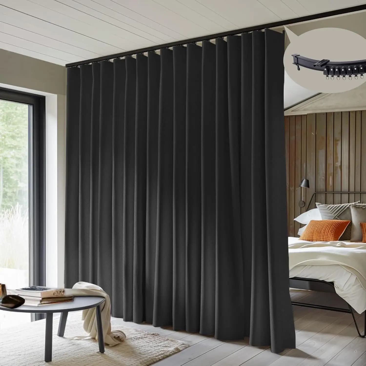 Flexible Dark Curtain Set for Attic, 100% Dark for Patio and Sliding Doors (Black, 12.5x8 FT)
