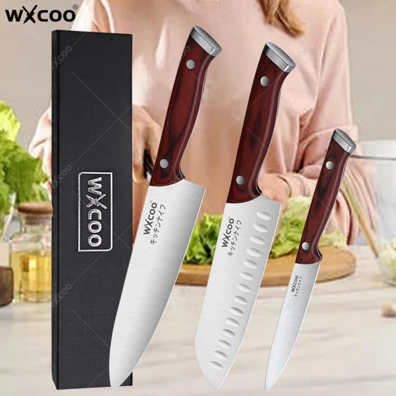 WXCOO Stainless Steel Kitchen Chef Knife Sharp Meat Butcher Cleaver Slicing Vegetable Fruit Knives Japanese Santoku Knife
