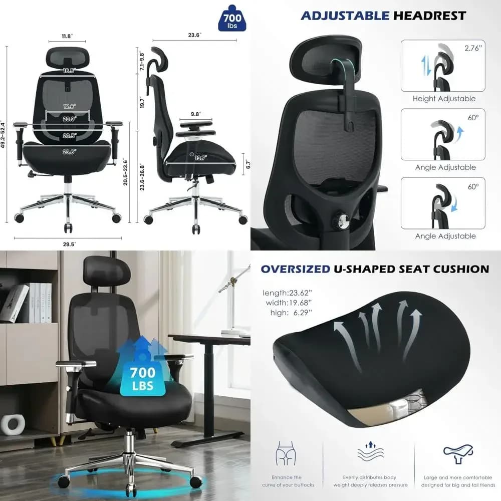 Sedia da ufficio extra-large e resistente con cuscino spazioso e rete ergonomica per un comfort che dura tutto il giorno
