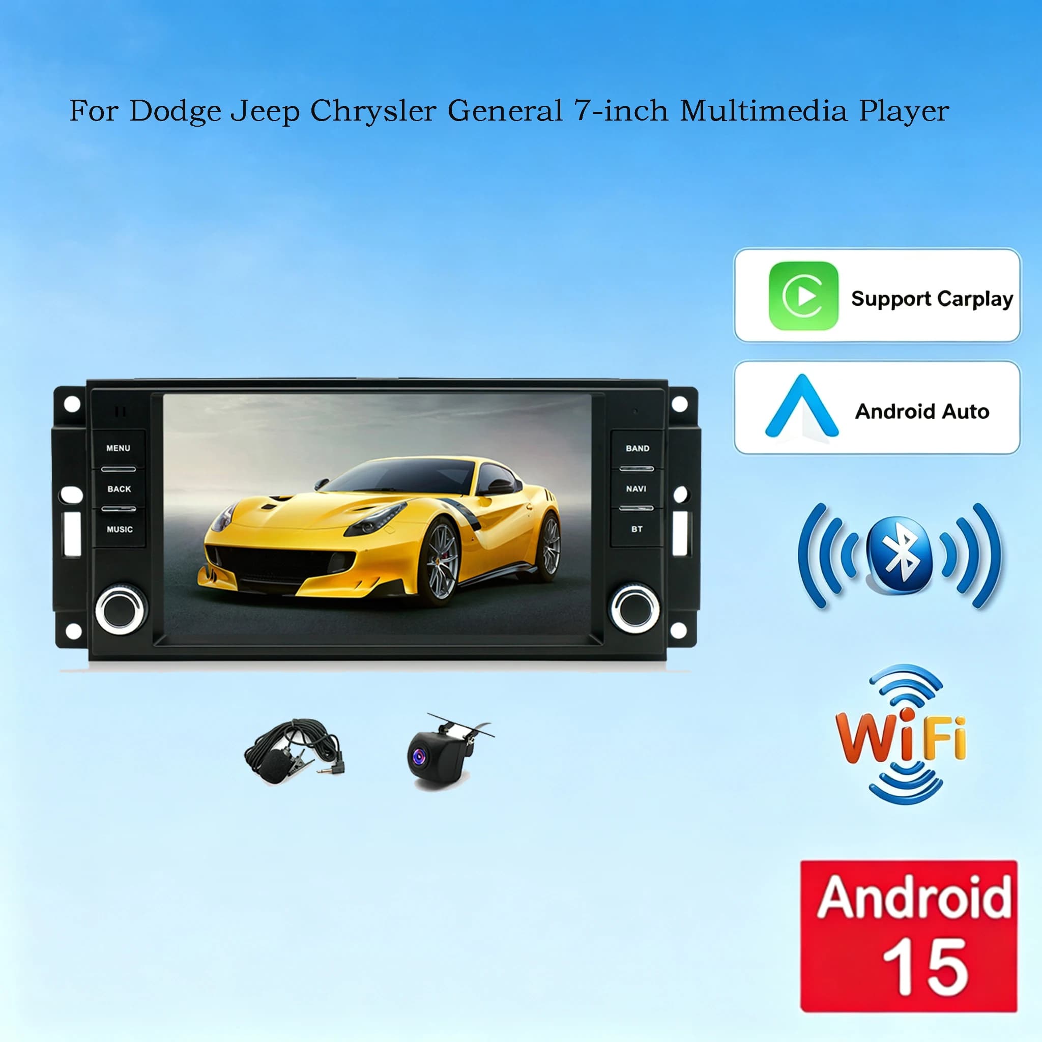 2+32G Car Audio System QLED Screen Player For Dodge Jeep Chrysler General 7-inch Multimedia For Carplay Android Auto SWC Steering Wheel Control BT Sat Nav GPS