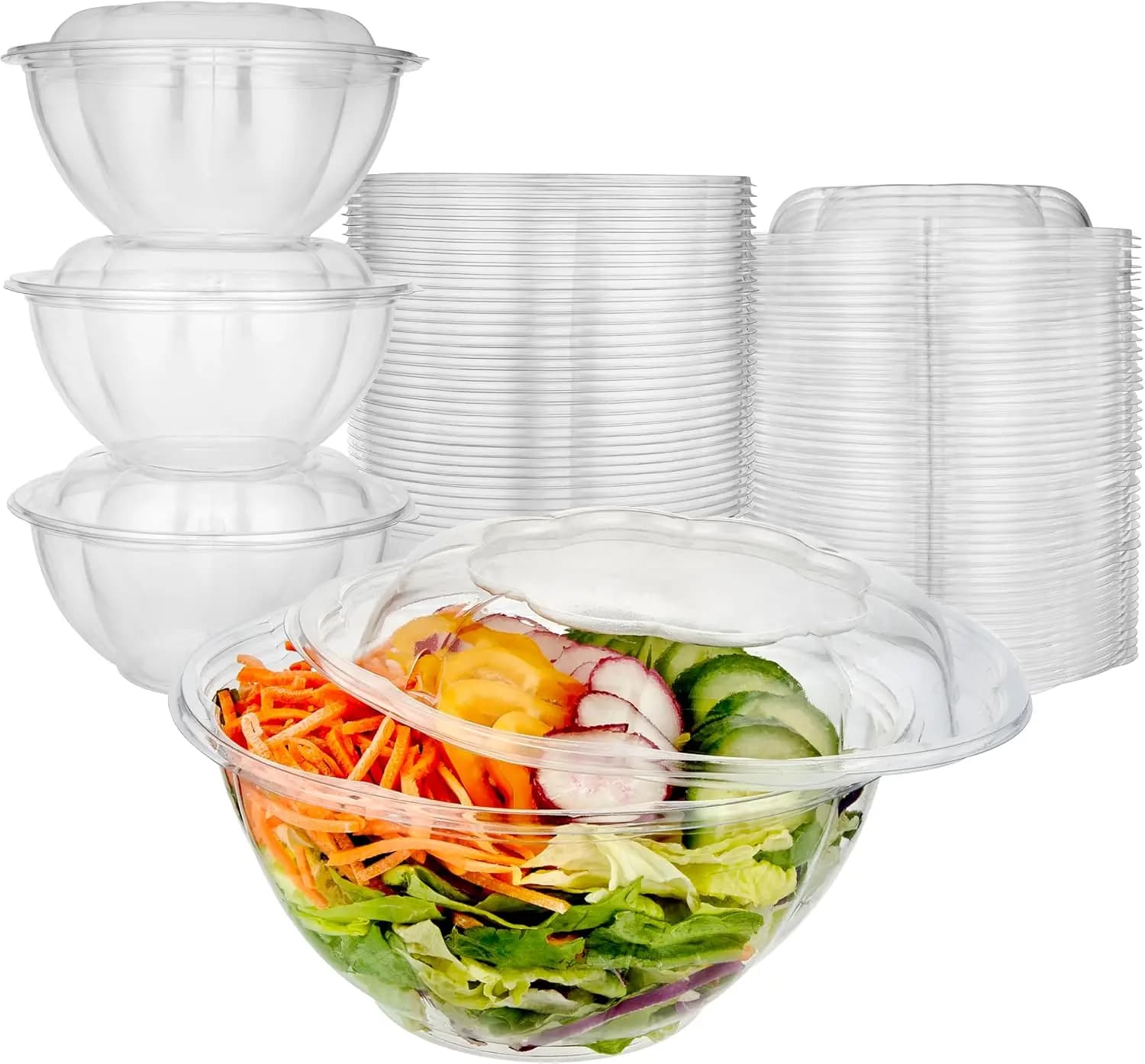 Ciotole per Insalata in Plastica Trasparente da 32oz con Coperchi, Confezione da 50 Contenitori Usa e Getta Medi per Asporto e Preparazione Pasti