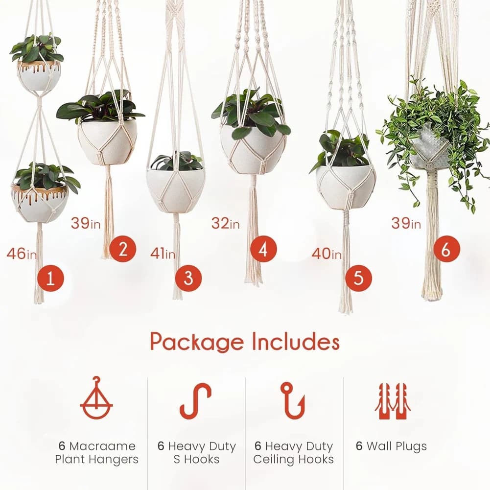 【ABFS】Plant Hangers Indoor Macrame Hanging for Indoor Plants -6 Pack Hanging Plant Holders Indoor Hanging for Indoor