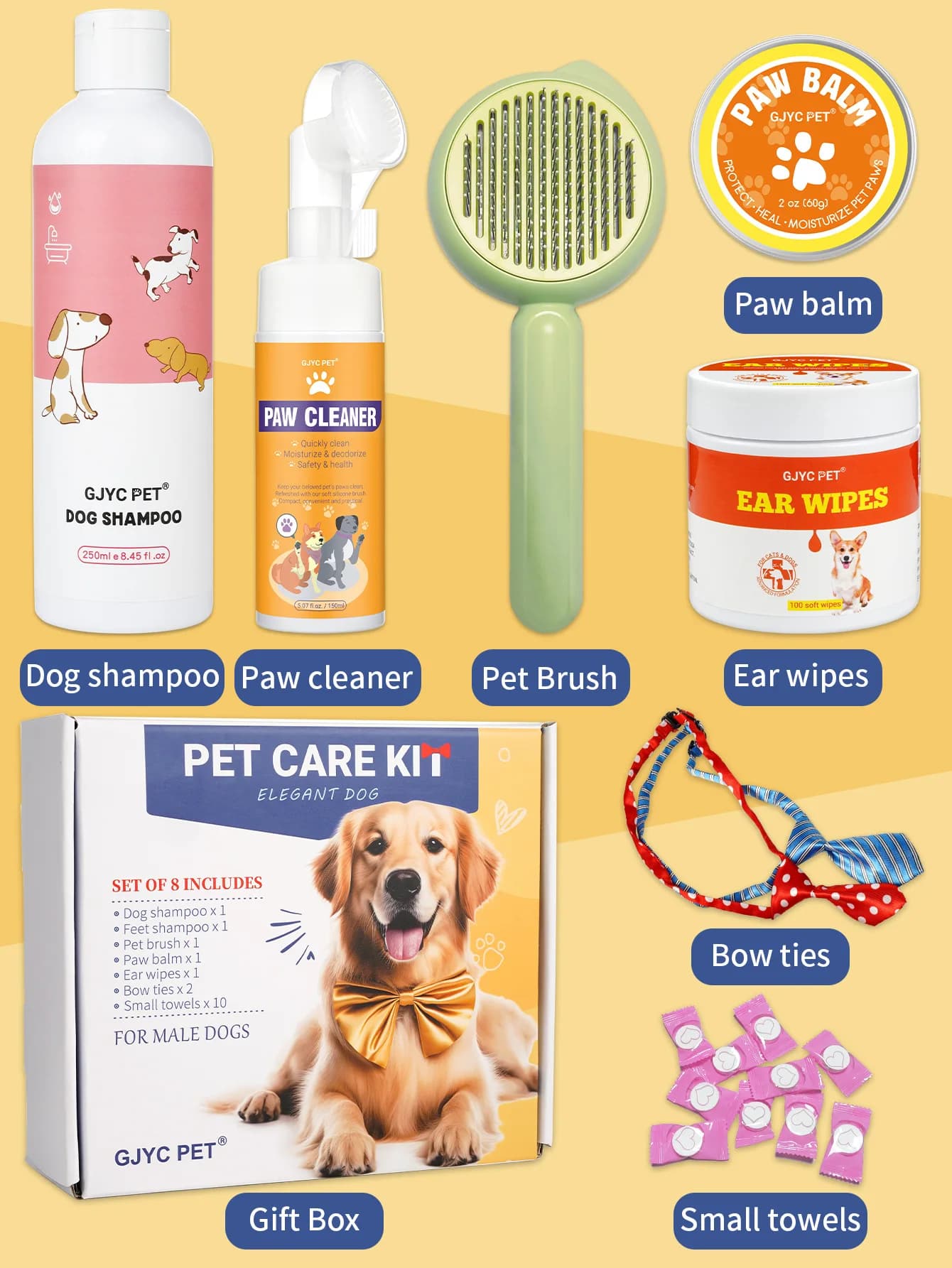 Set 8 in 1 per toelettatura e pulizia di animali domestici per cani, confezione regalo di compleanno con shampoo, balsamo, deodorante, ammorbidisce e rinfresca la pelliccia
