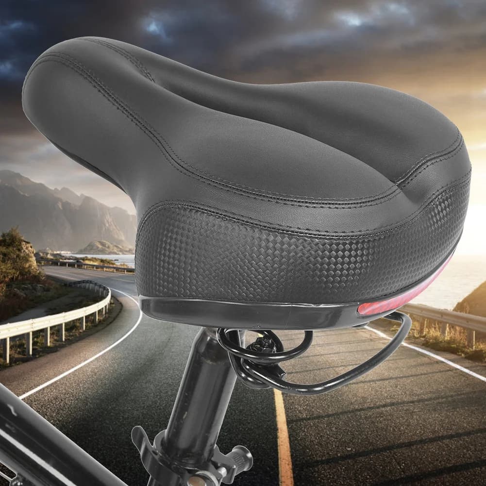 Sella Bici Riflettente con Doppia Molla Ammortizzante, Sella MTB Ergonomica Cava Traspirante in Pelle PVC, Cuscino per Bicicletta