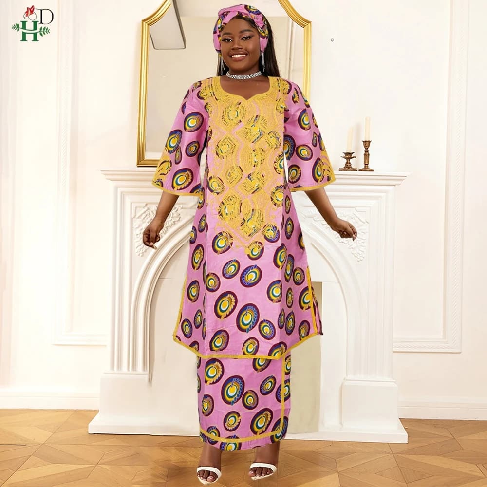 H&D African FOR Women Traditional Outfit Dashiki Wax Dresses Plus Size Embroidery Robe Party Evening Gown Turkey Africa Clothing