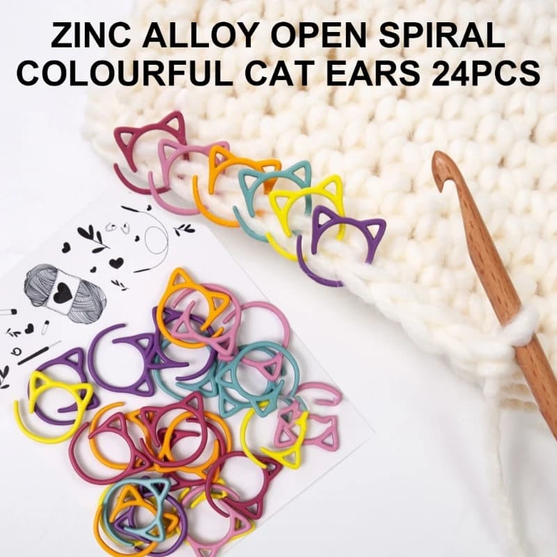 24 pezzi pennarello per cuciture in metallo a forma di gatti pennarelli per uncinetto anelli di bloccaggio anelli per cucire pennarello per maglieria per uncinetto