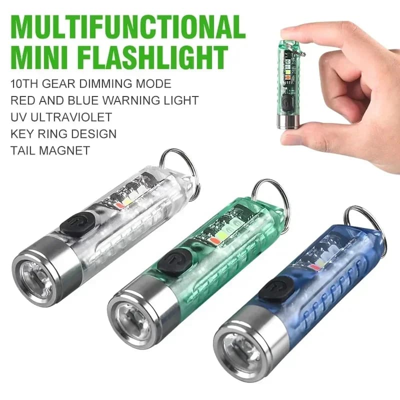 Multi-funzione Mini EDC LED torcia portachiavi portatile luce MagneticTorch USB ricaricabile lampada Uv lanterna da campeggio di emergenza