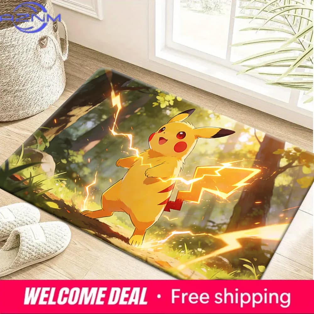 Tappetino antiscivolo assorbente con stampa Pikachu Lightning Anime per l'ingresso interno e l'arredamento della casa