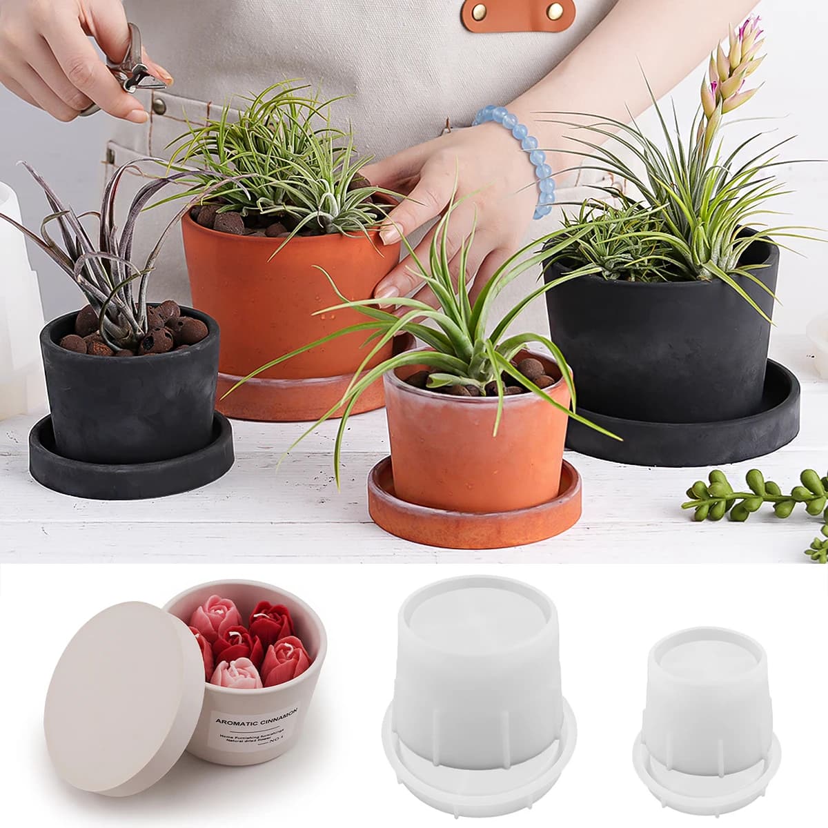 Silicone mold for round candle jar with set of lids Mould for flower pot jewelry storage box for DIY cement casting Moulds for chalk resin crafts