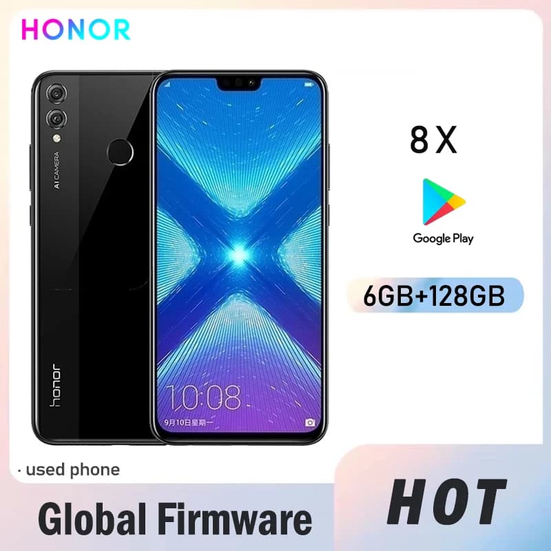 Smartphone Honor 8X con firmware globale, CPU Haisi Qilin 710, schermo da 6,5 pollici, batteria da 3750mAh, fotocamera posteriore da 20MP, 2GB di RAM e 6GB di memoria, telefono usato.