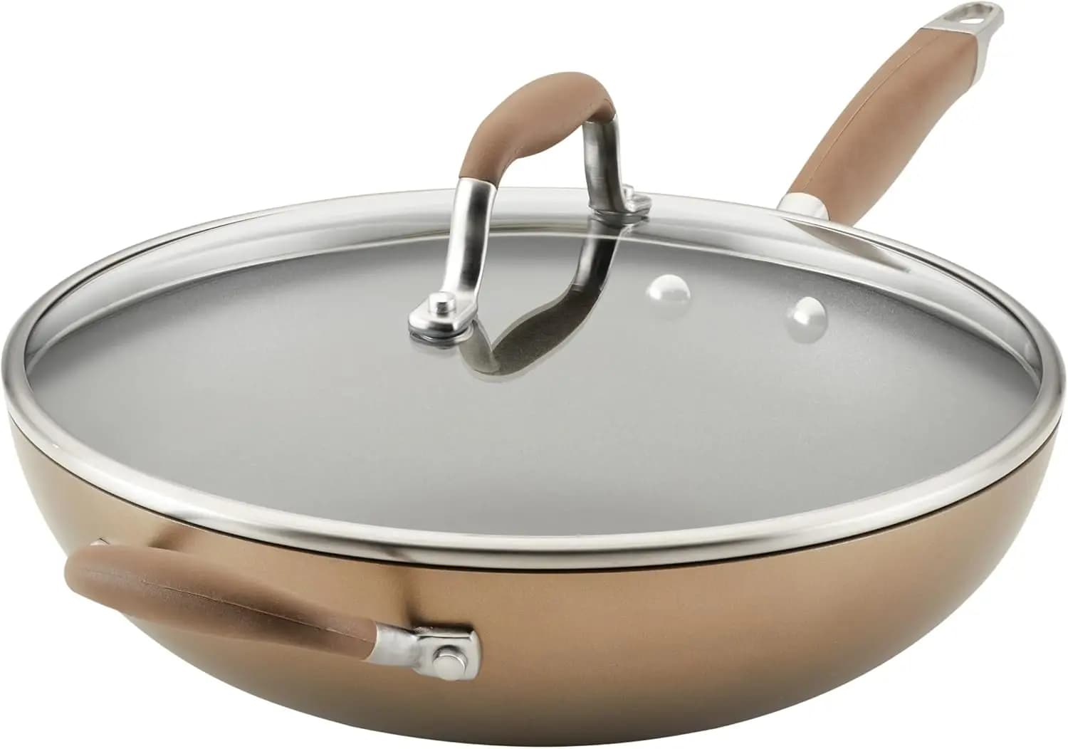 12 inch deep frying pan with lid, anodised non-stick pan for uniform heating and easy cooking