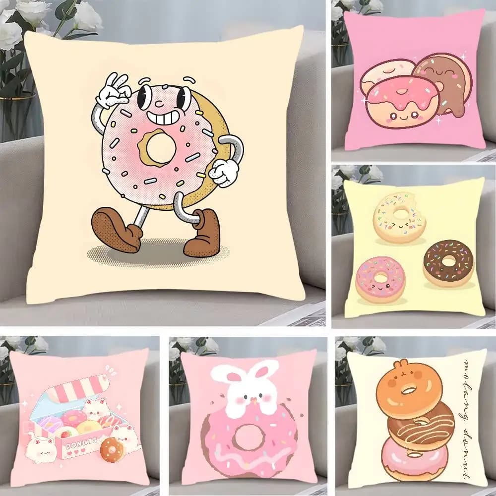 Federa per cuscino Cartoon D-Donuts Federa anti-polvere Federa per cuscino per divano in peluche corto setoso con cerniera invisibile
