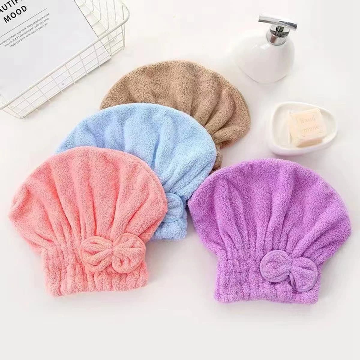1 pc microfiber towels to dry your hair wrap your head with bow head for hair turban shower HairWrap long and wet curly hair bath head gift