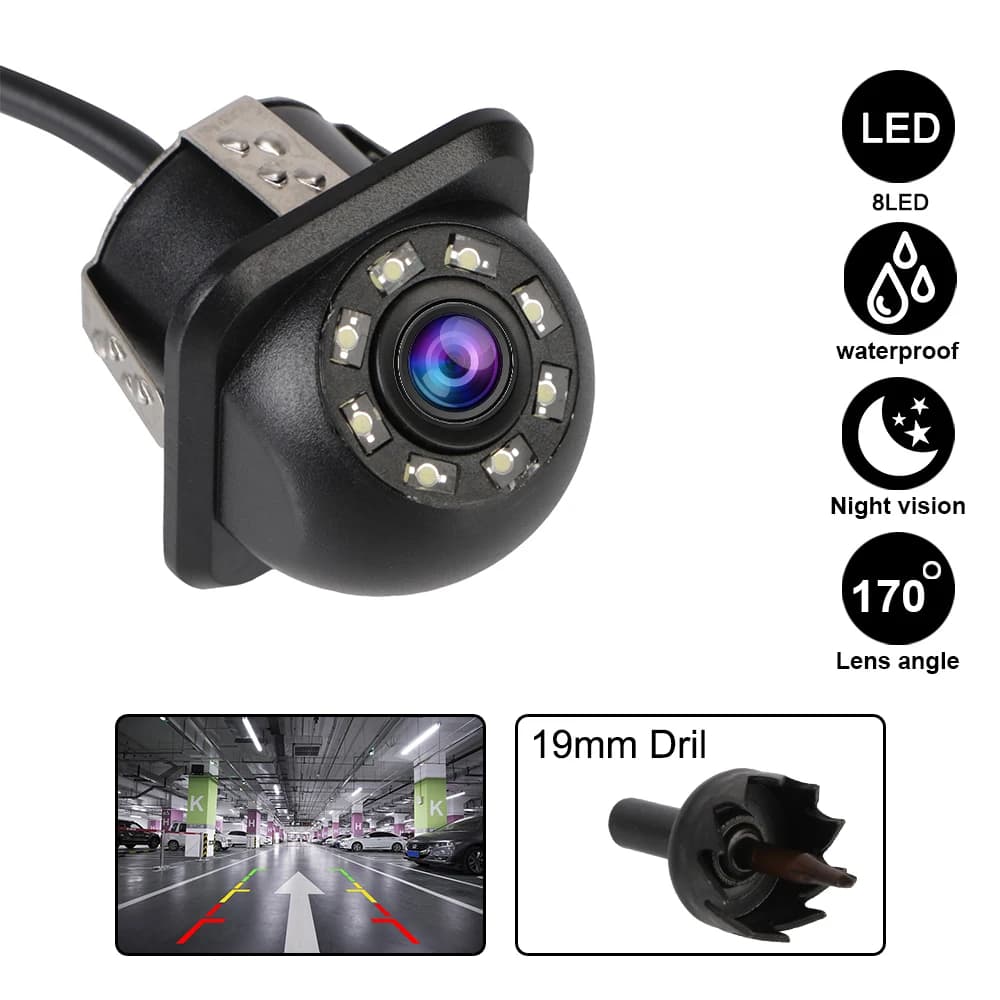 Telecamera di backup grandangolare per visione notturna a infrarossi per auto con assistenza al parcheggio automatico a 8 LED 170 ° Monitoraggio del parcheggio con telecamera per retromarcia per auto