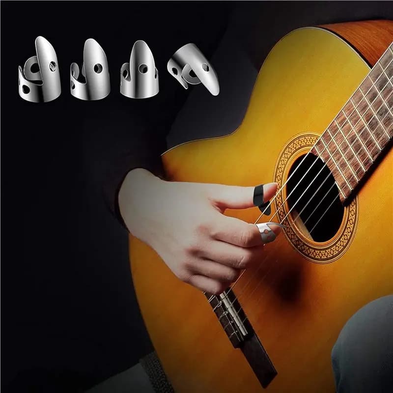 ABKV-24 Pcs Steel Finger Picks Set,Metal Finger Picks Adjustable Bass Finger Picks For Guitar, Banjos And Other Instruments