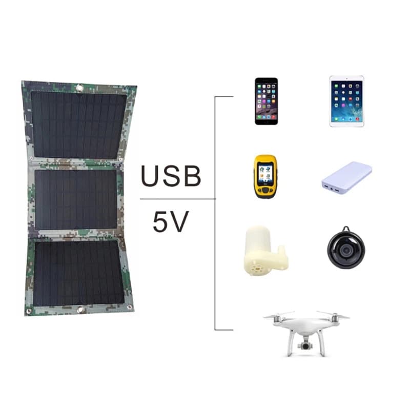 Pannello solare pieghevole Kit caricabatteria USB 5V Completo Power Bank Smart Phone Portatile pieghevole da campeggio Ricarica per telefono Caravan