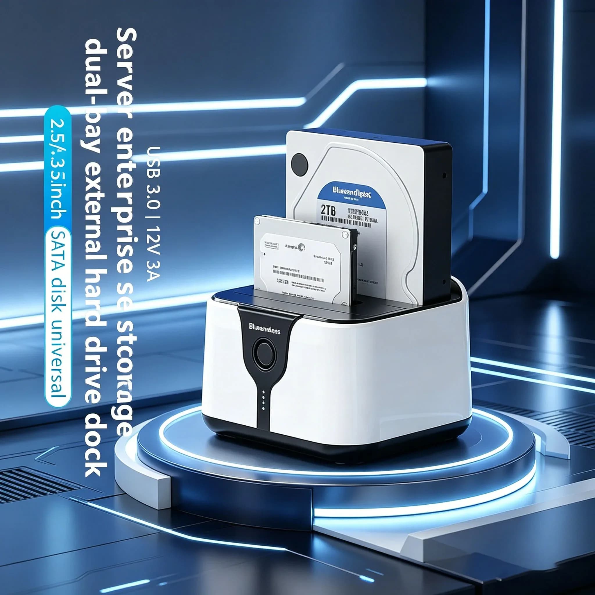 Docking Station SSD/HDD All-in-One a 2 Bay, Box Case Dual Bay con Clonazione Offline, Adattatore SATA a USB 3.0 per SSD da 2.5 e 3.5 pollici