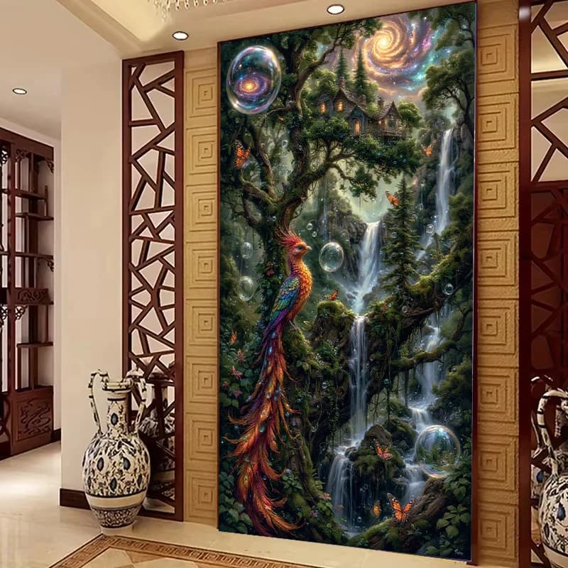 Waterfall Forest Phoenix 5D Large DIY Full Square Round Diamond Painting Jewelry Cross Stitch Mosaic Diamond Embroidery