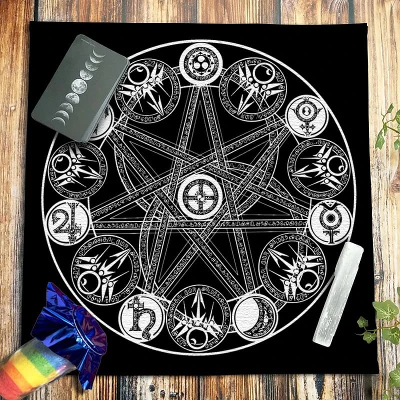 Tovaglia per tarocchi in velluto con tripla luna, pentagrammi, tovaglia per altare pagano, stoffa per astrologia, gioco da tavolo, tappetino per carte Oracle