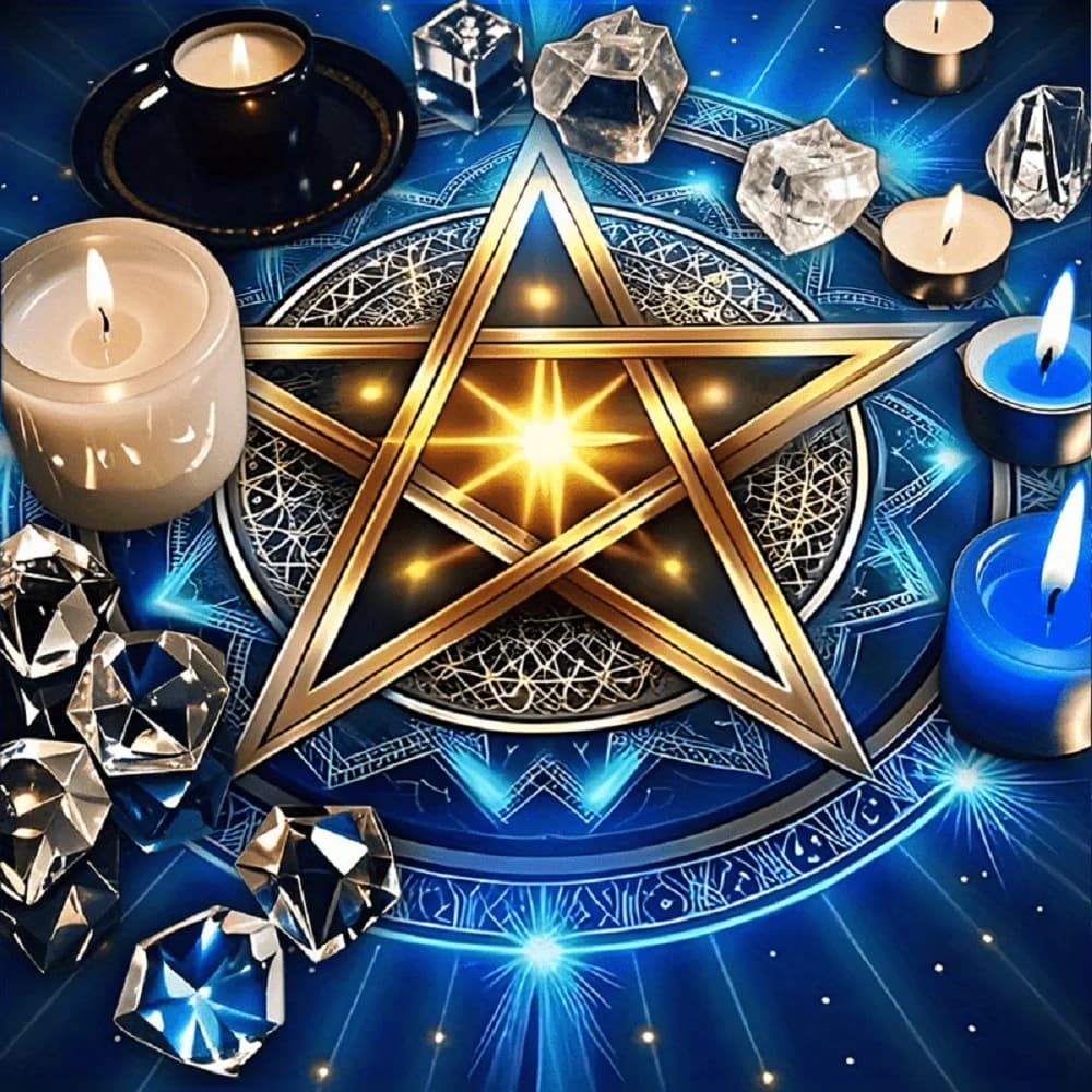1 tovaglia blu per tarocchi con pentagramma dorato, dotata di base in gomma antiscivolo, perfetta per allestimenti di altari e carte oracolo