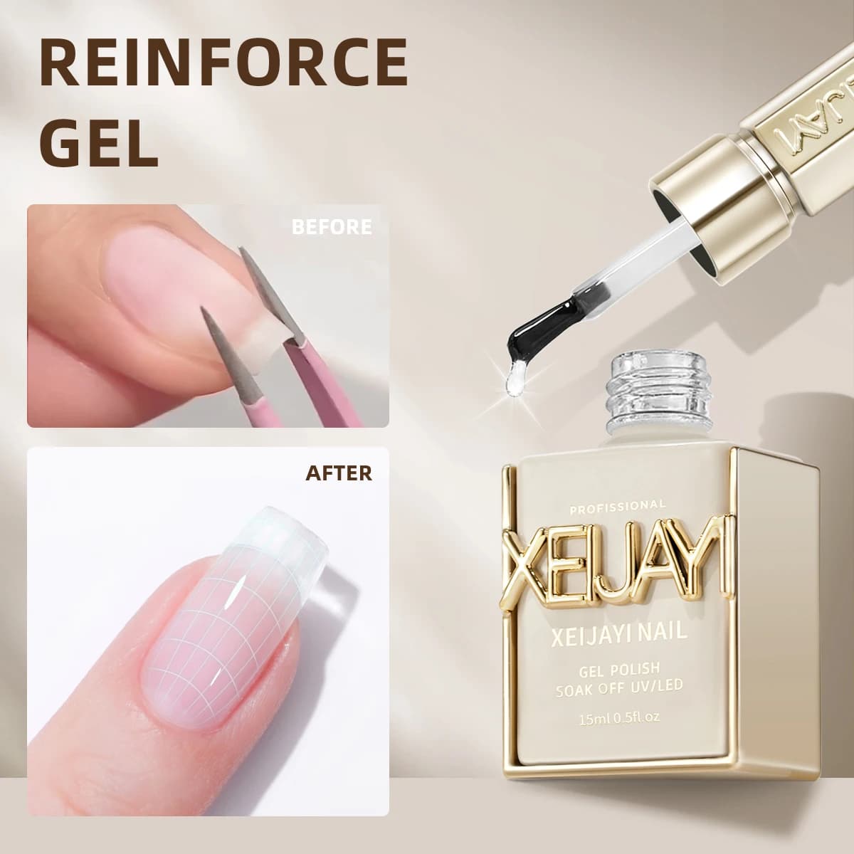 AWStorG Transparent Gel 8-in-1 15ml - Professional Formula for Extension, Reinforcement and Nail Repair, Polymerizable with UV/LED Lamp