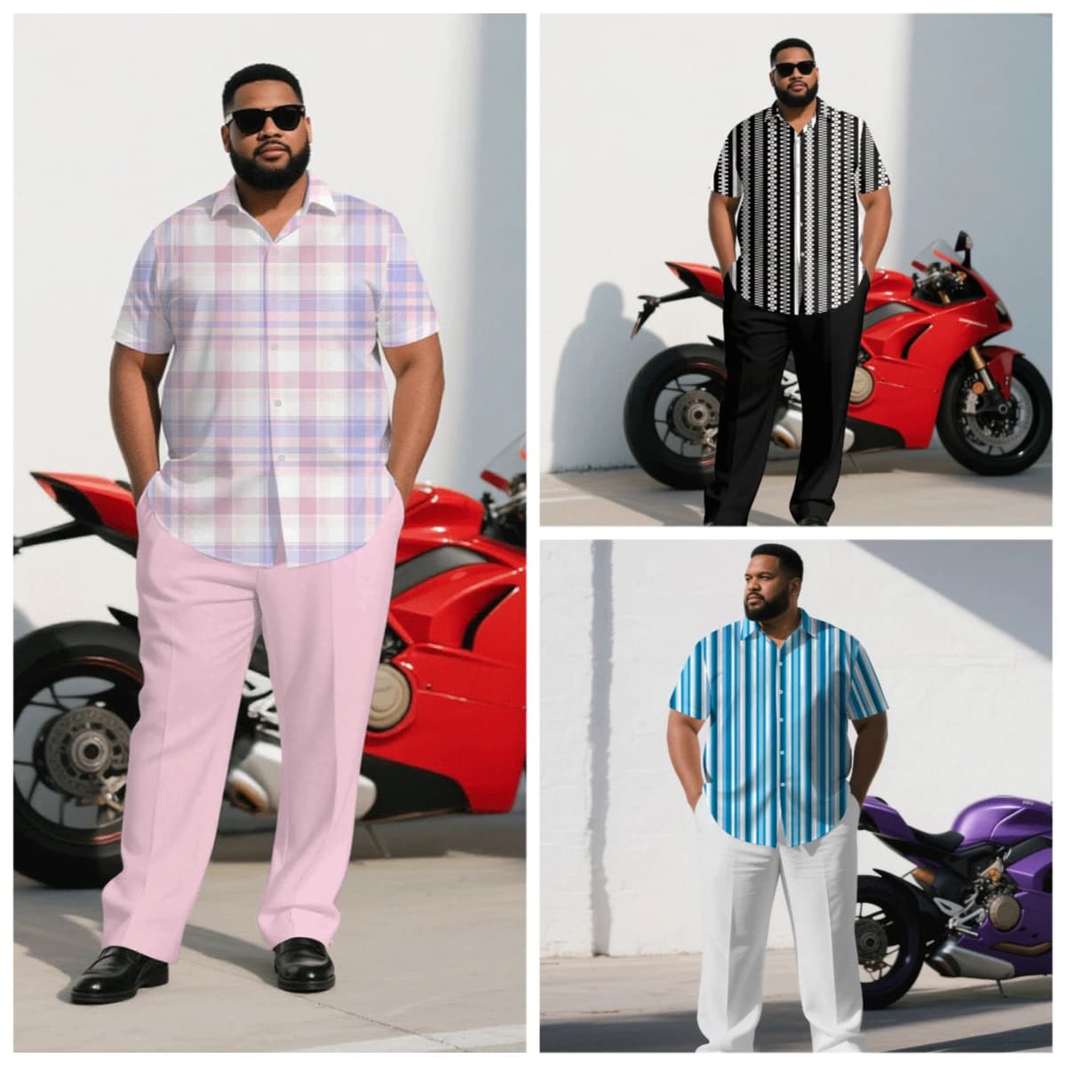 S-9XL Plus Size Men's Retro Plaid & Striped Print Shirt & Pants Set, Multi-Pattern Casual 2-Piece Summer Outfit Collection