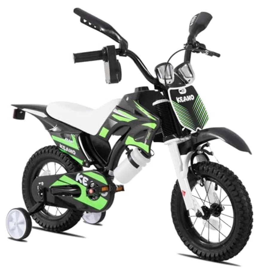 Bicicletta Stile Motocross per Bambini e Bambine dai 3 ai 7 Anni, Bici da 12-16 Pollici con Rotelle e Targa Numerica, Colore Nero