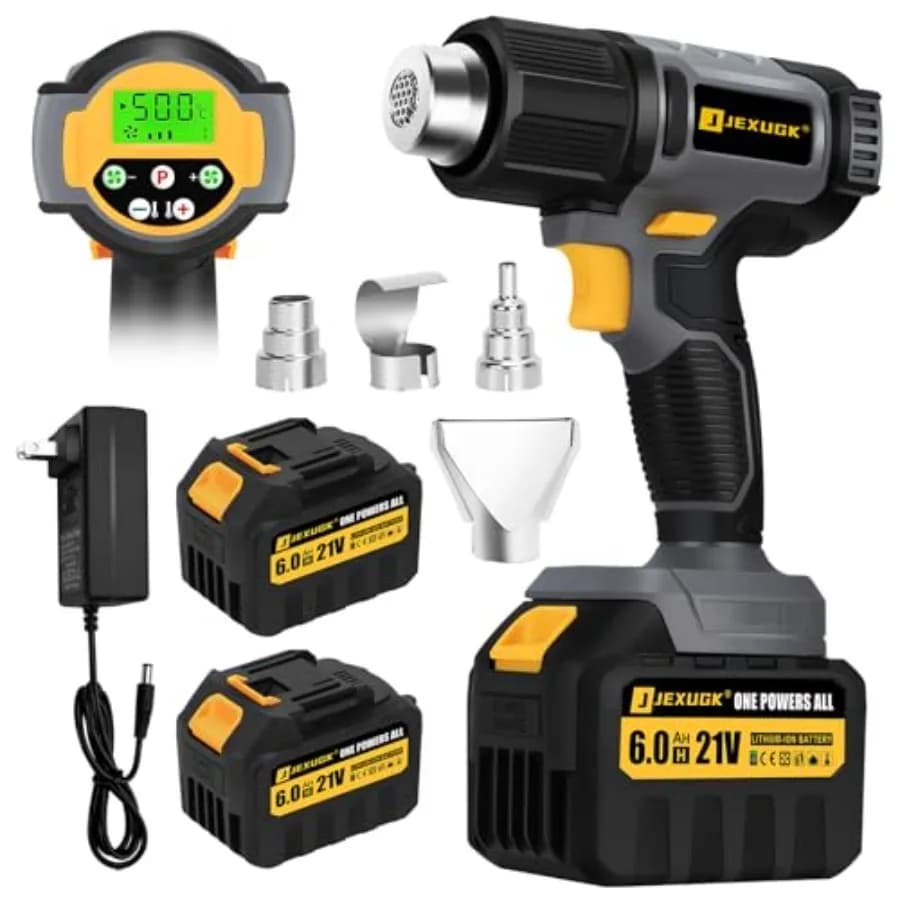 Pistola Termica Senza Fili Portatile con 2 Batterie da 6.0Ah e 4 Ugelli 122 ℉ -1022 ℉ Veloce H