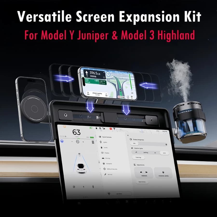 Per Tesla Model Y Juniper & Model 3 Kit di espansione schermo versatile Highland [Magnetico forte] Supporto per telefono regolabile