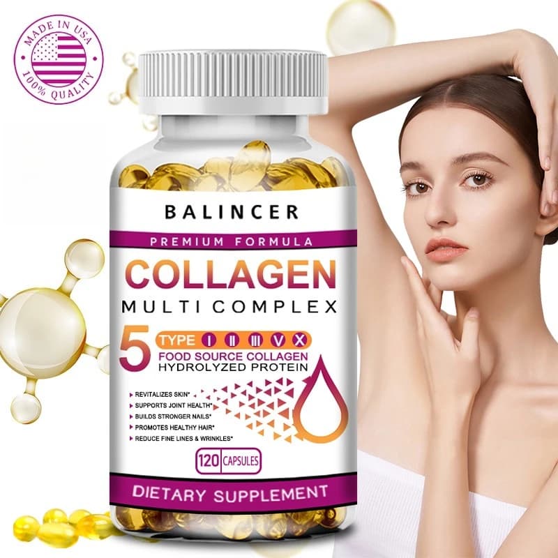 Multi-hair collagen Peptides, Skin and Nails, Digestive and articular health supplement, Hydrolyzed Collagen, 120 capsules