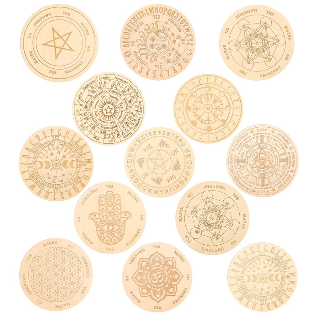 Tavola a pendolo in legno Piatto da rabdomanzia per divinazione Spirit magico Tavola parlante Altare metafisico sacro Meditazione Rituale Wicca