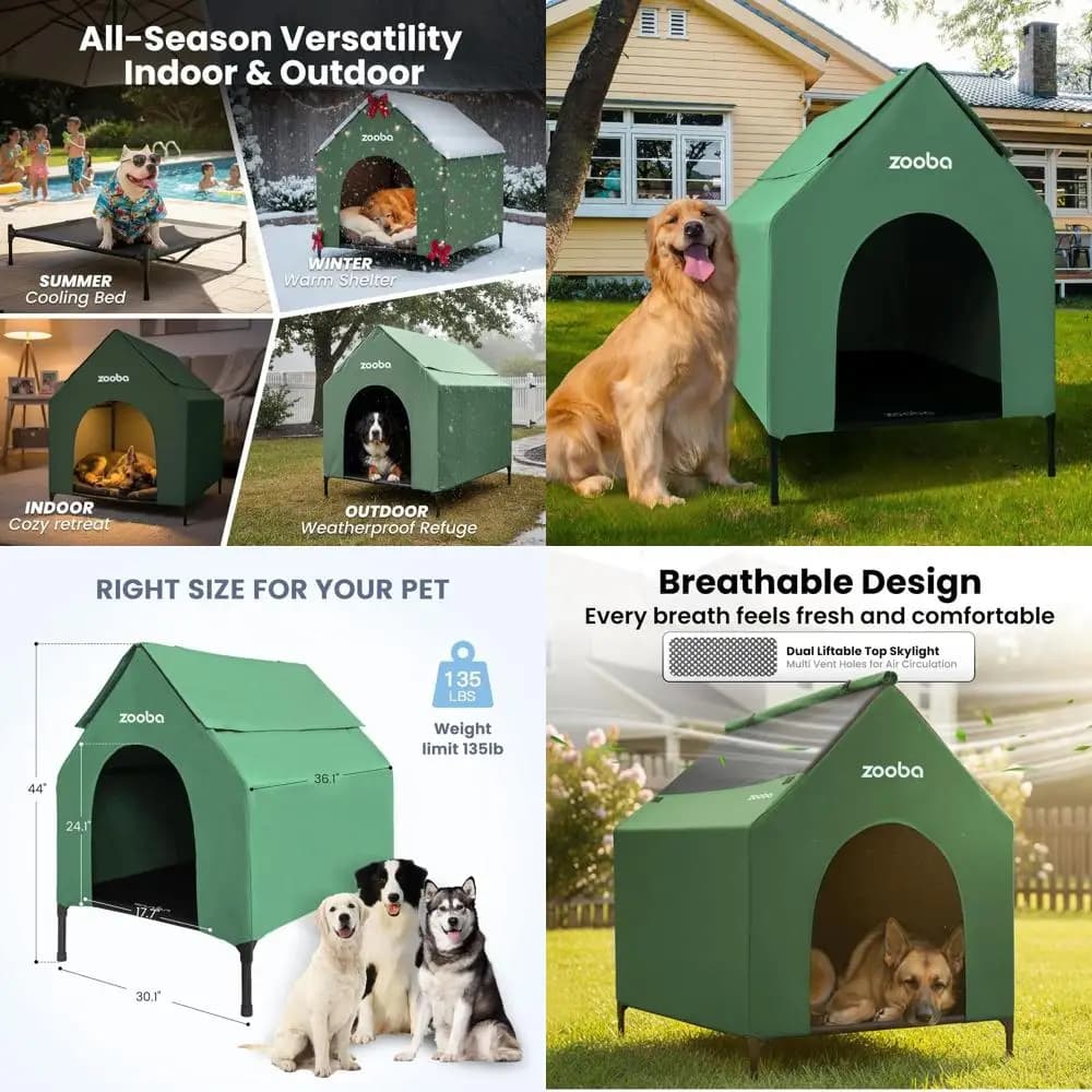 Cuccia rialzata per animali domestici resistente alle intemperie con rete traspirante, facile da montare e pulire, adatta per cani di taglia grande, utilizzabile in tutte le stagioni (Verde)